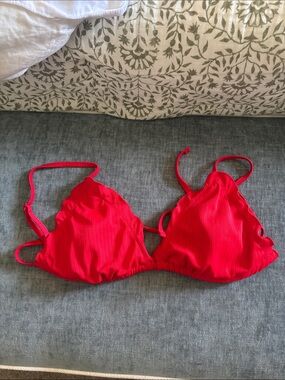 Old Navy Red Ribbed Triangle Bikini Top